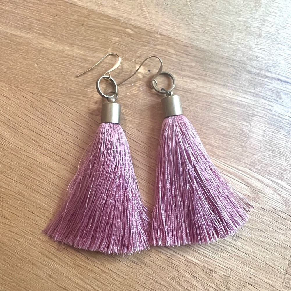 Pink Tassel and Gold Detail Earrings